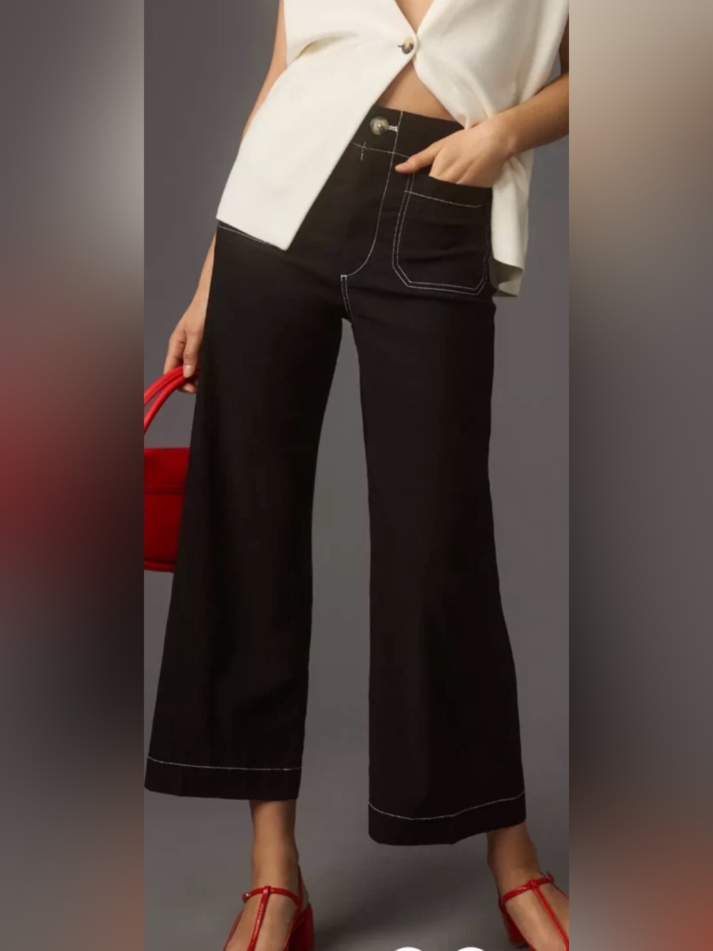 Maeve The Colette Contrast Stitch High-Rise Wide Leg Pants Black Size 29